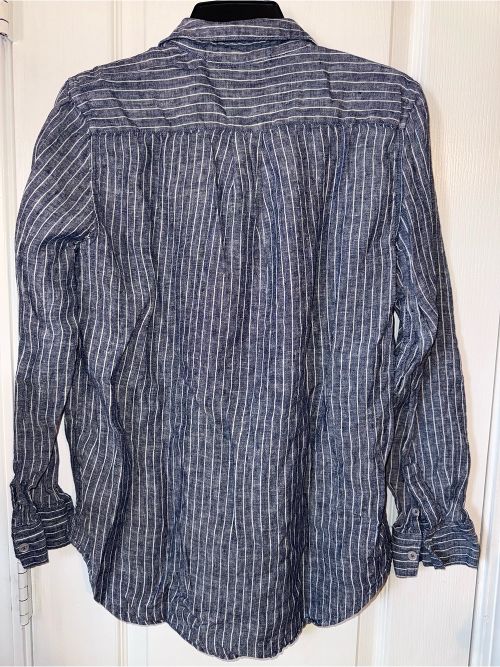 Quince 100% European Linen Button Front Shirt Blue White Stripe Size M - Picture 4 of 9